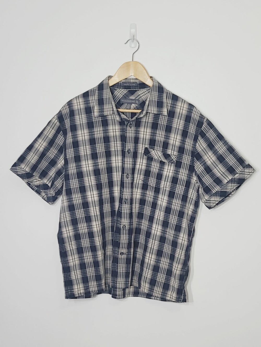 Wilke Rodriguz Tan Black Plaid Casual 100% Cotton Button Down Short Sleeves XL
